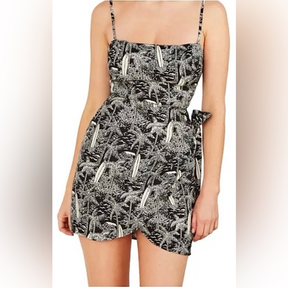Reformation Canal Mini Dress Revealing Tropical Lanai Print Black & White Size 4